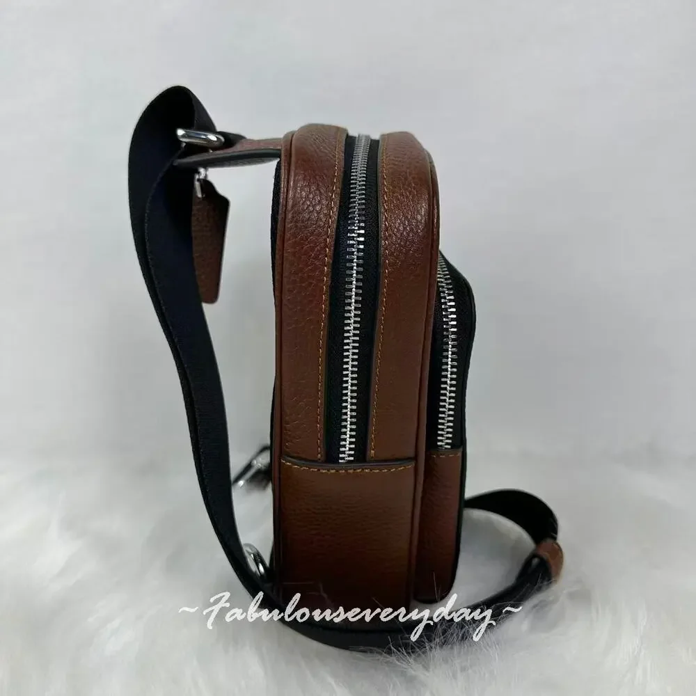 Coach Racer Sling Pack In Signature Leather/Silver/Vintage Brown CDC45 NWT